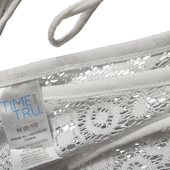 White Crochet Lace Cover-Up Dress With V-Neck & Drawstring Waist - Time And Tru - Picture 4 of 5